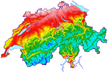 Karte der Gravitationszonen in der Schweiz